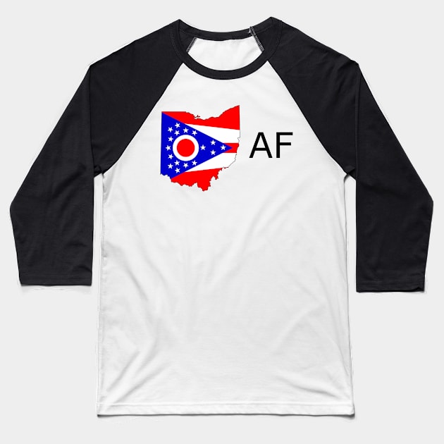 Ohio Flag State Outline AF (black) Baseball T-Shirt by Big Term Designs